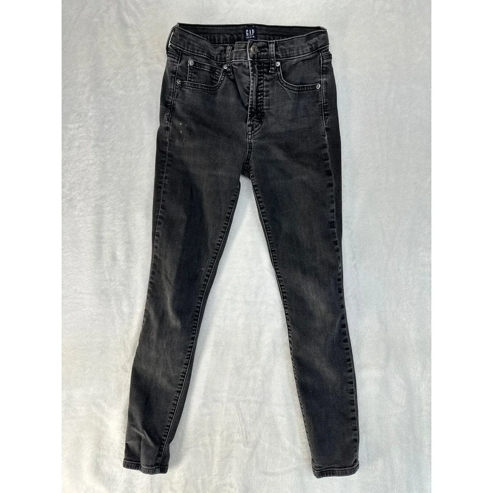 GAP Girls 26R (26x27) Black Denim True Skinny Mid-Rise Jeans Stretchy Kids XL‎